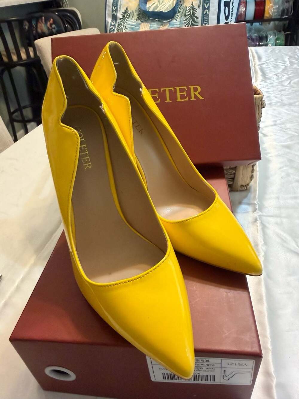 COLETER Women's High Heels Pumps Yellow Patent Size US 8.5
